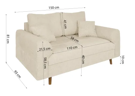 Trygve - Sofa 2 sitzer mit Braun Holzfüßen im skandinavischen Stil aus Chenille-Stoff