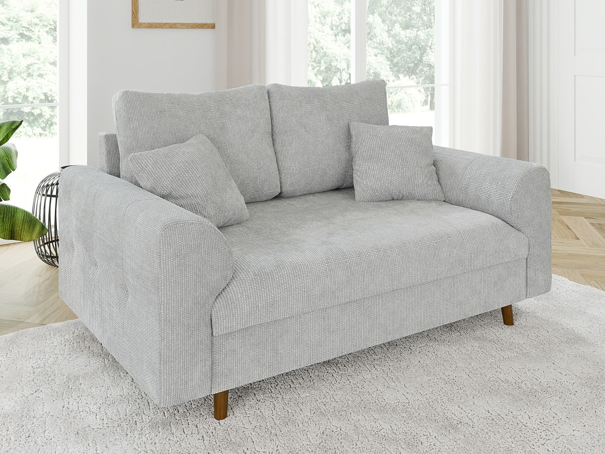 Trygve - Sofa 2 sitzer mit Braun Holzfüßen im skandinavischen Stil aus Chenille-Stoff