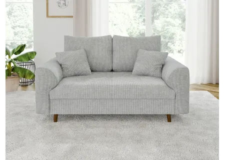 Trygve - Sofa 2 sitzer mit Braun Holzfüßen im skandinavischen Stil aus Chenille-Stoff