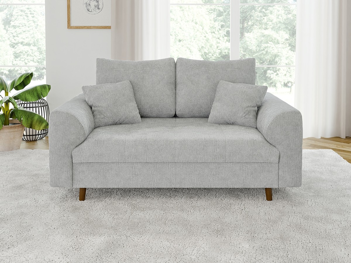 Trygve - Sofa 2 sitzer mit Braun Holzfüßen im skandinavischen Stil aus Chenille-Stoff