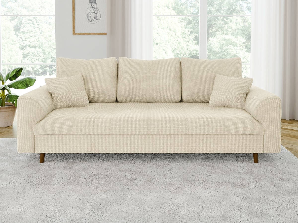 Trygve - Sofa 3 sitzer mit Braun Holzfüßen im skandinavischen Stil aus Chenille-Stoff