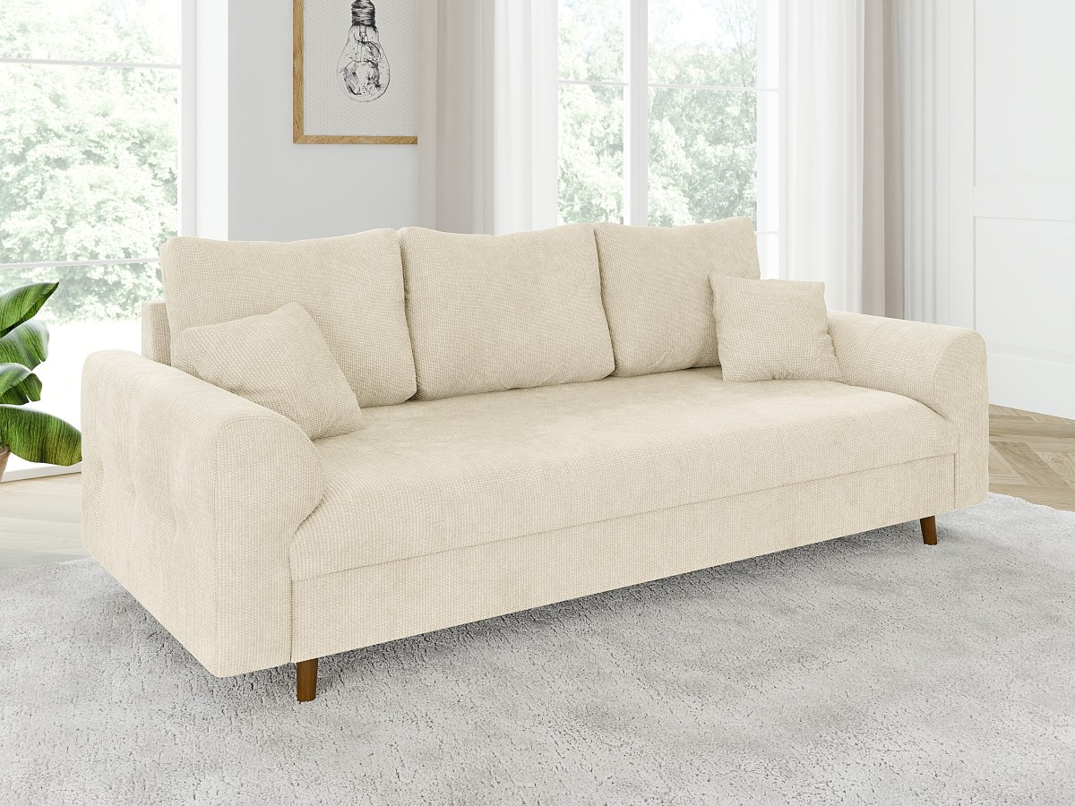 Trygve - Sofa 3 sitzer mit Braun Holzfüßen im skandinavischen Stil aus Chenille-Stoff