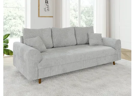 Trygve - Sofa 3 sitzer mit Braun Holzfüßen im skandinavischen Stil aus Chenille-Stoff