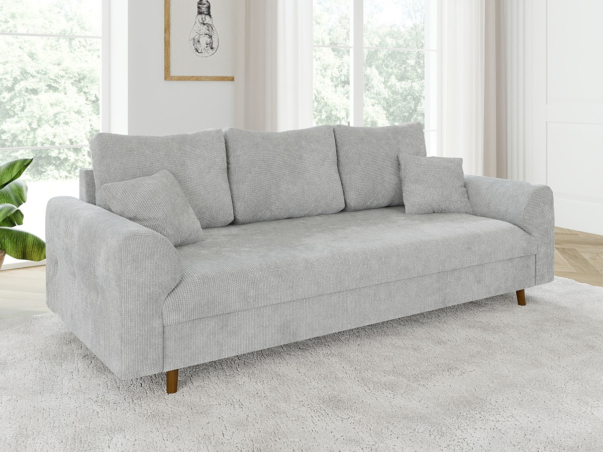 Trygve - Sofa 3 sitzer mit Braun Holzfüßen im skandinavischen Stil aus Chenille-Stoff