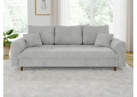 Trygve - Sofa 3 sitzer mit Braun Holzfüßen im skandinavischen Stil aus Chenille-Stoff