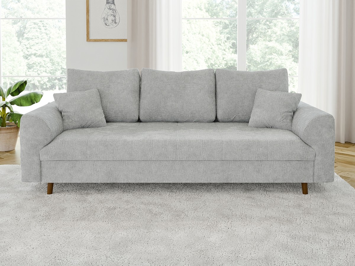 Trygve - Sofa 3 sitzer mit Braun Holzfüßen im skandinavischen Stil aus Chenille-Stoff