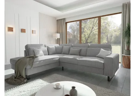 Breeze - Ecksofa mit Ottomane und Schwarz Metall Füßen in Cord-Stoff