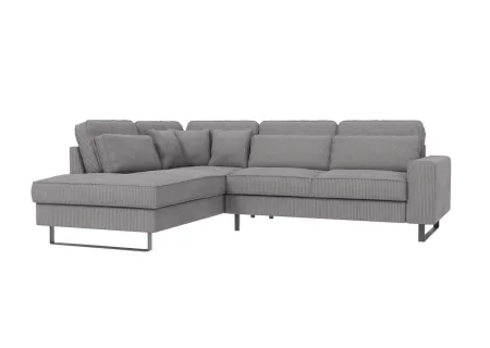 Breeze - Ecksofa mit Ottomane und Schwarz Metall Füßen in Cord-Stoff