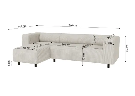 Oskar - Modernes Ecksofa mit Ottomane aus Cord-Stoff mit bequemem Sitz