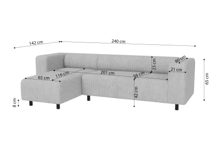 Oskar - Modernes Ecksofa mit Ottomane aus Cord-Stoff mit bequemem Sitz