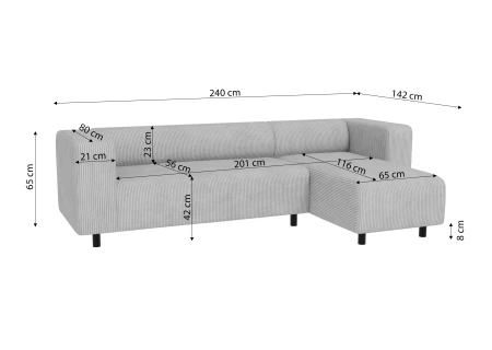 Oskar - Modernes Ecksofa mit Ottomane aus Cord-Stoff mit bequemem Sitz