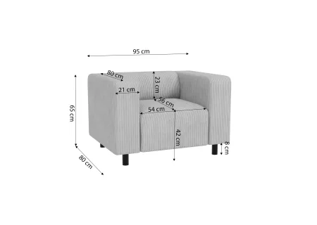 Oskar - Modernes Polstergarnitur 3+2+1 aus Cord-Stoff mit bequemem Sitz