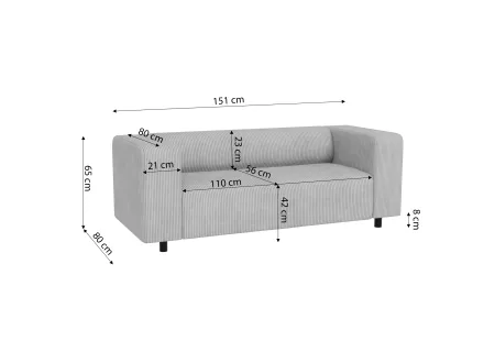 Oskar - Modernes Sofa 2 sitzer aus Cord-Stoff mit bequemem Sitz