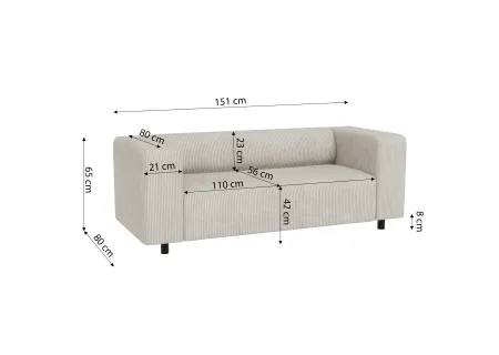 Oskar - Modernes Sofa 2 sitzer aus Cord-Stoff mit bequemem Sitz