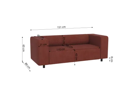 Oskar - Modernes Sofa 2 sitzer aus Cord-Stoff mit bequemem Sitz