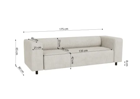 Oskar - Modernes Sofa 3 sitzer aus Cord-Stoff mit bequemem Sitz