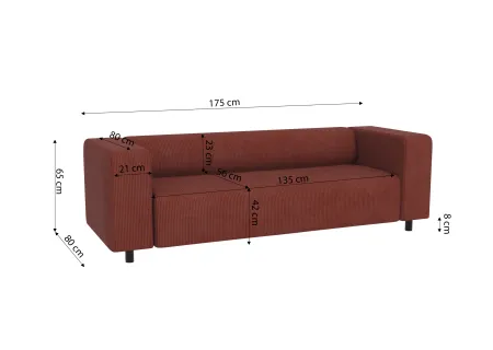 Oskar - Modernes Sofa 3 sitzer aus Cord-Stoff mit bequemem Sitz