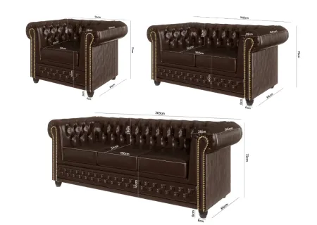 Chloe - Polstergarnitur 3+2+1 Chesterfield aus veganem Leder mit Holzfüßen