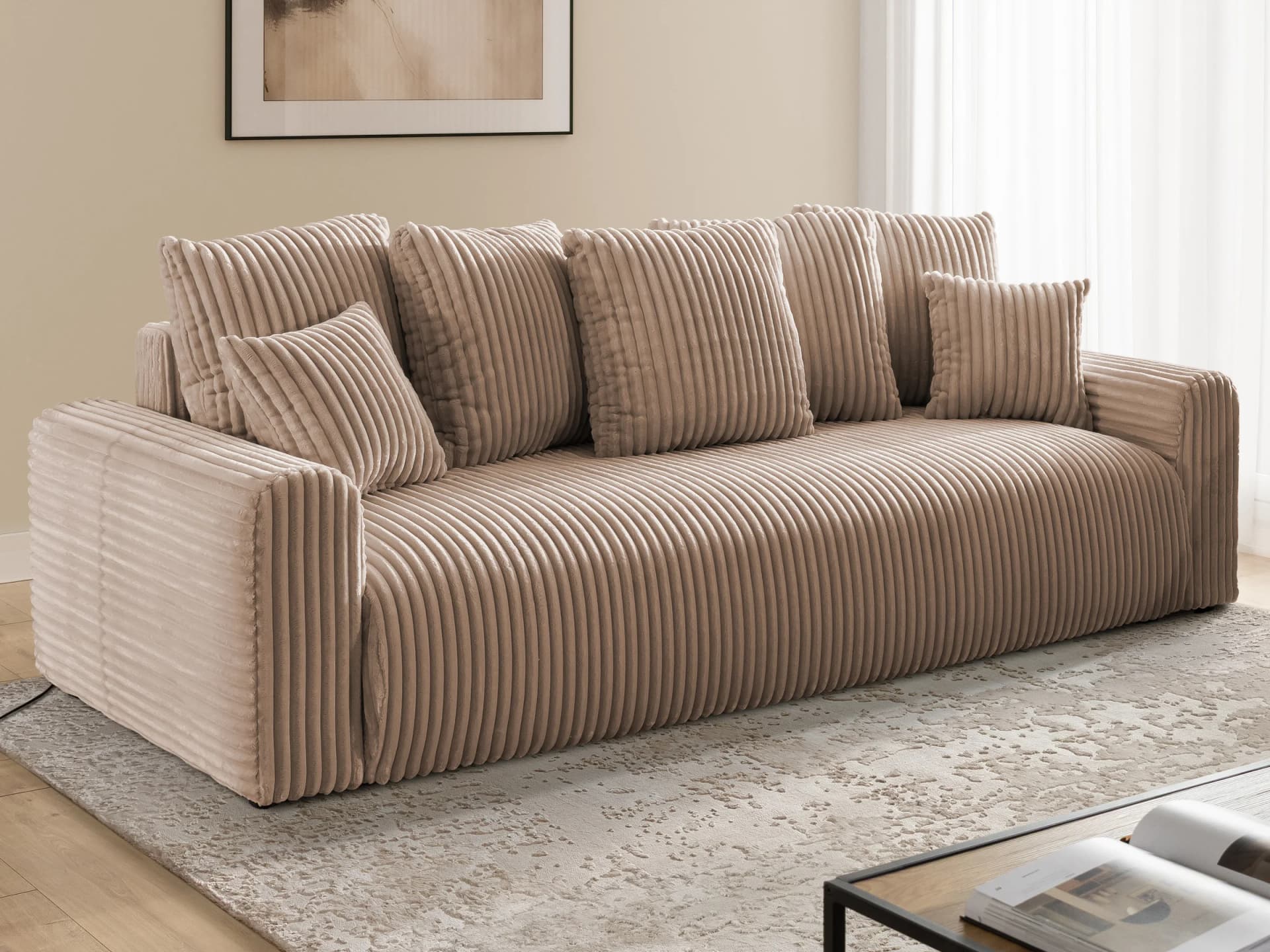 Calma - Komfortables 4-Sitzer Schlafsofa im Bumpy-Design mit Bettkasten aus weichem Plüschcord
