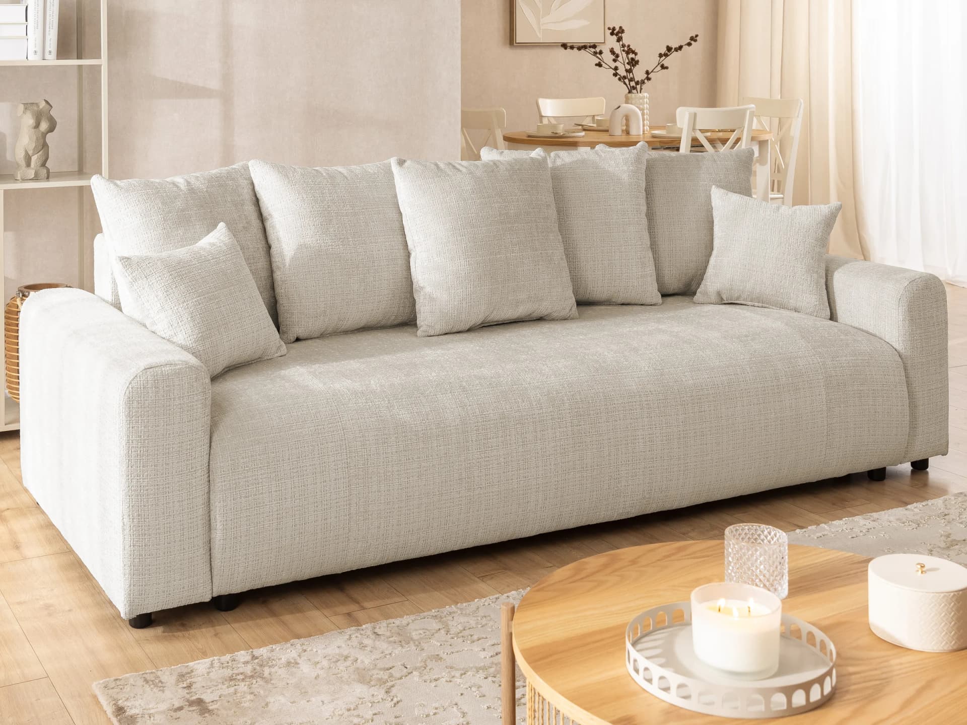 Calma - Komfortables 4-Sitzer Schlafsofa im Bumpy-Design mit Bettkasten aus weichem Chenille-Stoff