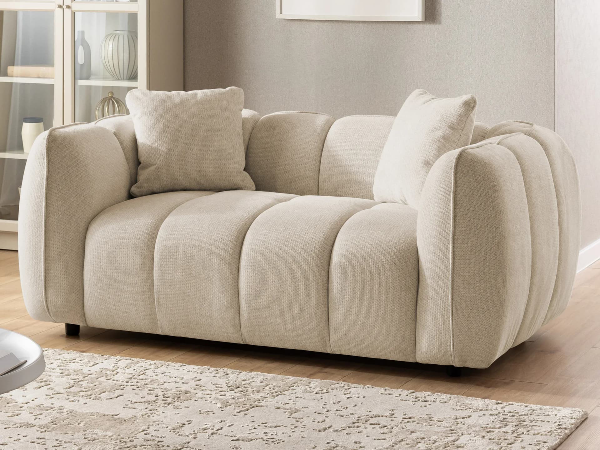 Nubira - Komfortables 2-Sitzer-Sofa in tief gesteppter Bubble-Optik aus weichem Strukturstoff mit modernem Design