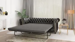 Chloe - Sofa 3 sitzer mit Schlaffunktion Chesterfield aus veganem Leder mit Holzfüßen