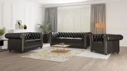 Chloe - Sofa 3 sitzer mit Schlaffunktion Chesterfield aus veganem Leder mit Holzfüßen