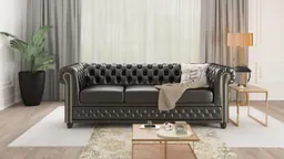 Chloe - Sofa 3 sitzer mit Schlaffunktion Chesterfield aus veganem Leder mit Holzfüßen