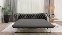Chloe - Sofa 3 sitzer mit Schlaffunktion Chesterfield aus veganem Leder mit Holzfüßen