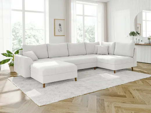 Lars - Wohnlandschaft mit Braun Holzfüßen im skandinavischen Stil aus Boucle-Stoff