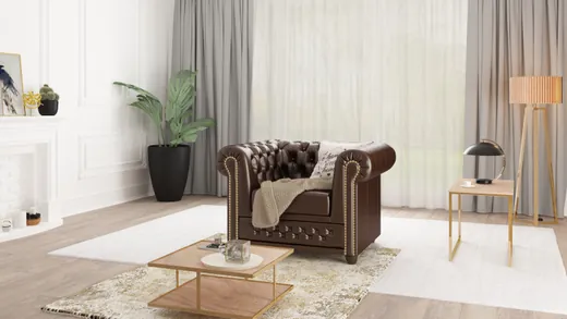 Chloe - Sessel Chesterfield aus veganem Leder mit Holzbeinen