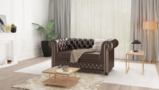 Chloe - Sofa 2 sitzer Chesterfield aus veganem Leder mit Holzfüßen