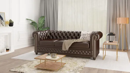 Chloe - Sofa 3 sitzer Chesterfield aus veganem Leder mit Holzfüßen