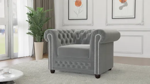 Cleo - Chesterfield Sessel aus Samt-Stoff mit Holzfüßen