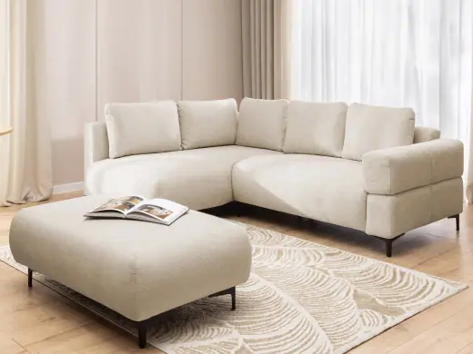 Cardea - Ecksofa und Hocker in Bubble-Optik mit Schlaffunktion aus weichem Strukturstoff und hohem Sitzkomfort