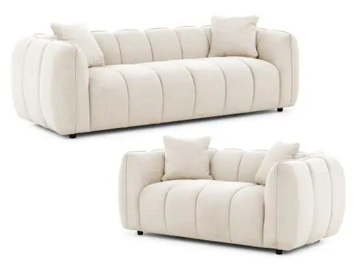 Nubira - Komfortable Polstergarnitur 3+2 in tief gesteppter Bubble-Optik aus weichem Strukturstoff mit modernem Design