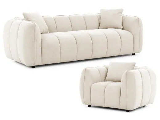Nubira - Komfortable Polstergarnitur 3+1 in tief gesteppter Bubble-Optik aus weichem Strukturstoff mit modernem Design