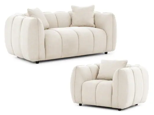 Nubira - Komfortable Polstergarnitur 2+1 in tief gesteppter Bubble-Optik aus weichem Strukturstoff mit modernem Design