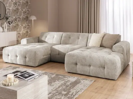 Kozy - komfortable Wohnlandschaft im Bumpy-Design mit fester Rückenlehne aus weichem Chenille-Stoff