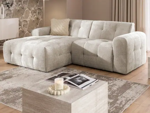 Kozy - komfortables Ecksofa im Bumpy-Design mit fester Rückenlehne aus weichem Chenille-Stoff