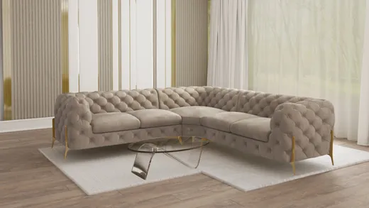 Natalie - Chesterfield Ecksofa mit Goldene Metall Füßen