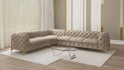 Natalie - Chesterfield Ecksofa mit Goldene Metall Füßen