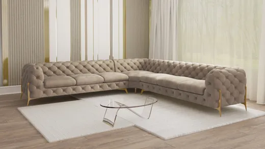 Natalie - Chesterfield Ecksofa mit Goldene Metall Füßen