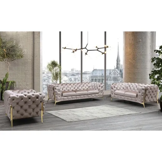 Natalie - Chesterfield Polstergarnitur 3+2+1 mit Goldene Metall Füßen