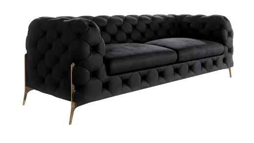 Natalie - Chesterfield Sofa 3-Sitzer mit Goldene Metall Füßen