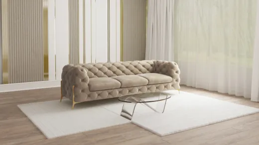 Natalie - Chesterfield Sofa 3-Sitzer mit Goldene Metall Füßen