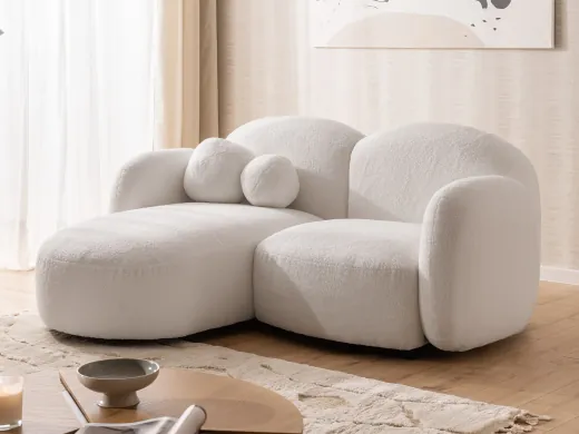 Nuvola - Moderne Ecksofa L-Form aus Bouclé-Stoff mit abgerundetem Design und hohem Sitzkomfort
