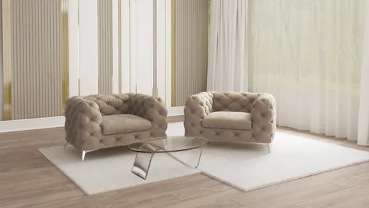 Paul - Chesterfield Sessel mit Silber Metall Füßen