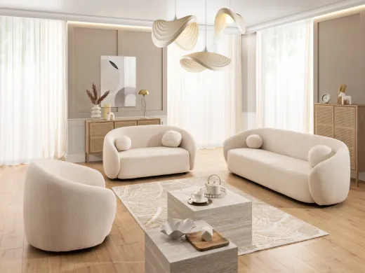 Roundi - Bouclé Polstergarnitur 3+2+1 Luxus & Moderne Kollektion Geschwungene Sofas mit Sessel