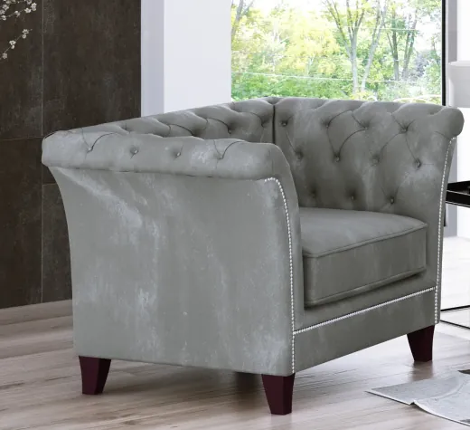 Talia - Chesterfield Sessel aus Samt-Stoff mit Holzfüßen